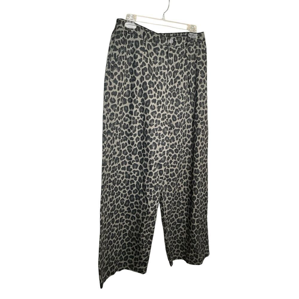 House of Harlow Wide Leg Pants Leopard Print High Rise Olive Womens Size M NWT